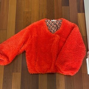 Vibrant Red Orange Faux Fur Jacket